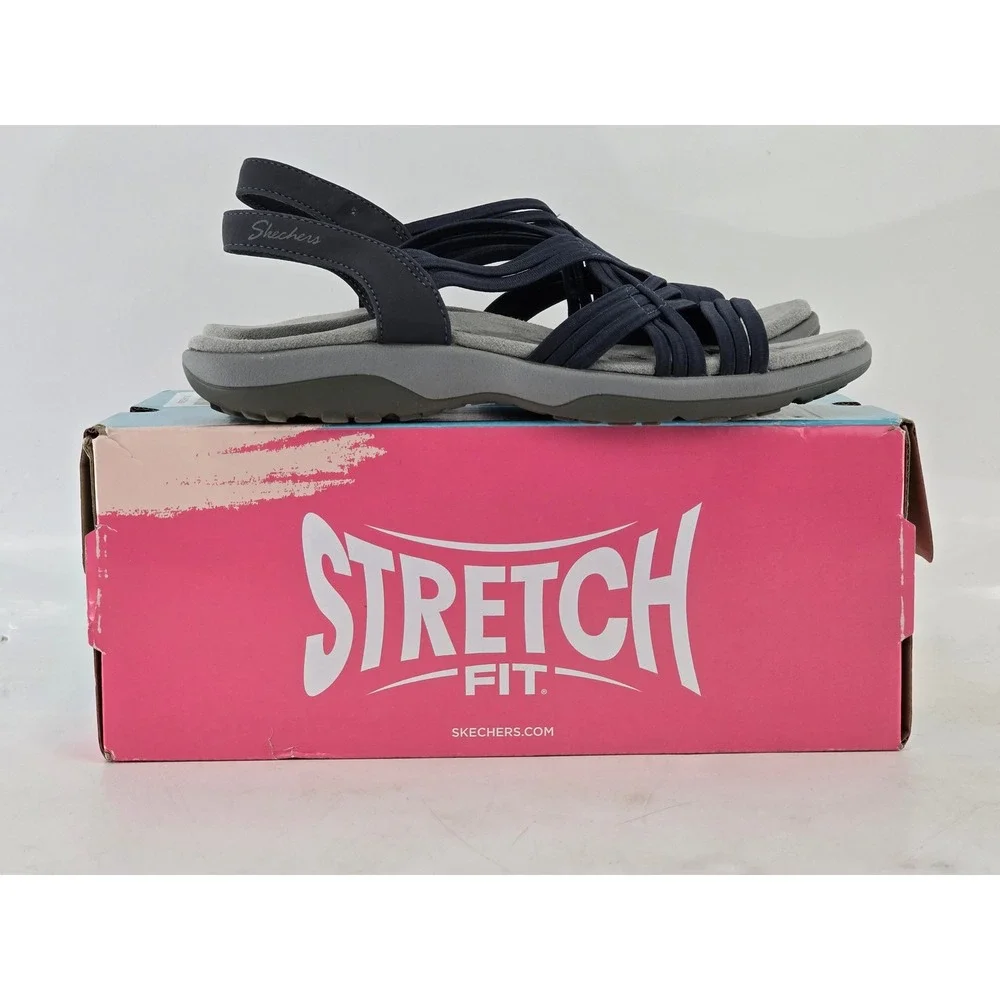 Skechers Reggae Slim Simply Stretch Sandals Womens 6 Navy Blue 163023 Excellent